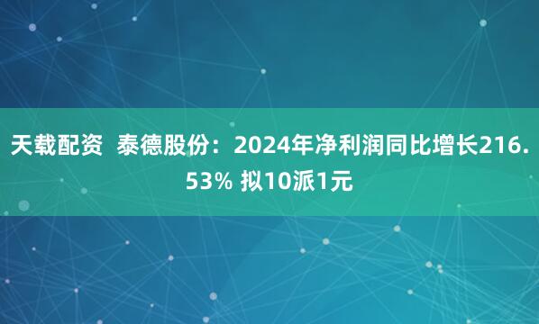 天载配资  泰德股份：2024年净利润同比增长216.53% 拟10派1元