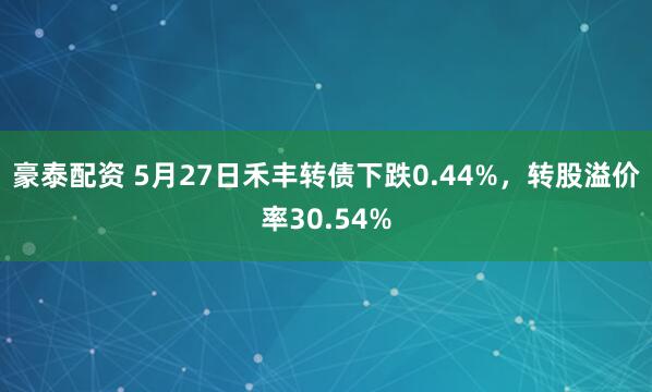 豪泰配资 5月27日禾丰转债下跌0.44%，转股溢价率30.54%